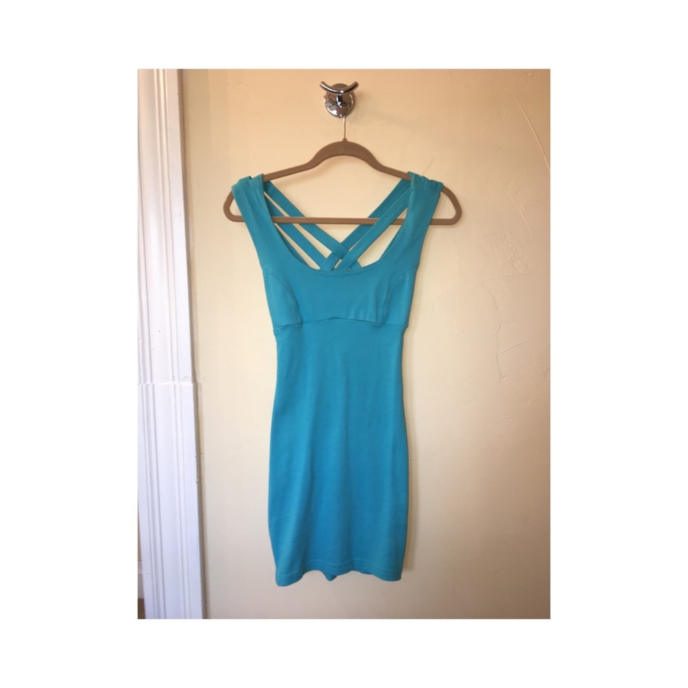 < URBAN RENEWAL > blue cross back body con dress